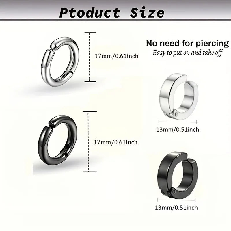 Punk Style 8-Piece Stainless Steel Ear Clip Set - Chic Circle Ear Cuffs, No Piercing Needed, Trendy Jewelry Gift