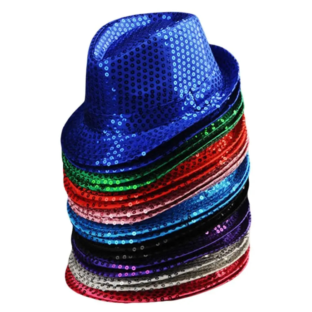 Durable Sequins Jazz Hat Party Shiny Masquerade Panama Cap Stage Cosplay Dance Performance Hat Party
