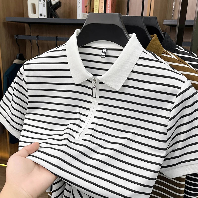 Men's Striped Half-Zip Polo Shirt