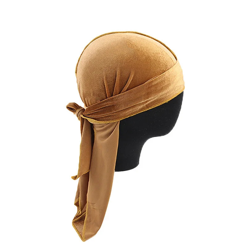 New Unisex Velvet Durags Bandana Turban Hat Men Women Breathable Long Tail Pirate Hats Cap Hip Hop Headband