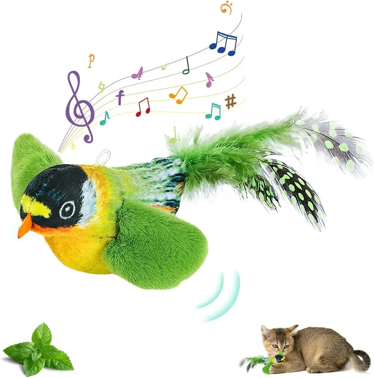Bird-Sound Cat Teaser Toy with Elastic Rope