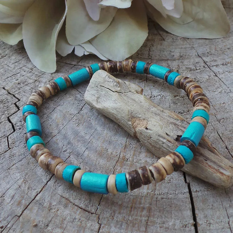 Mens beaded bracelet. Mens turquoise bracelet. Surfer style bracelet. Mens stacking bracelet