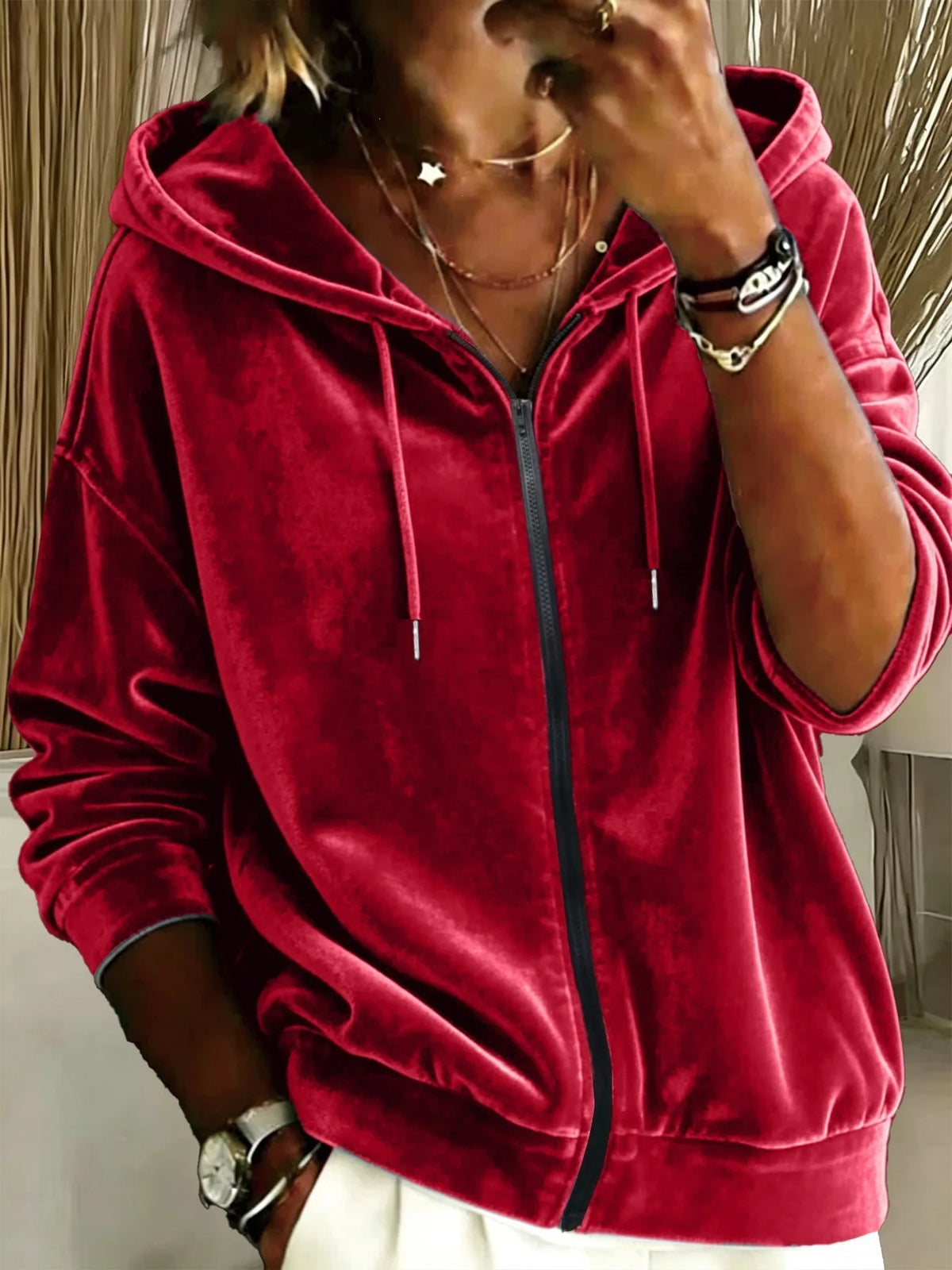 Women's Velvet Zip-Up Hoodie