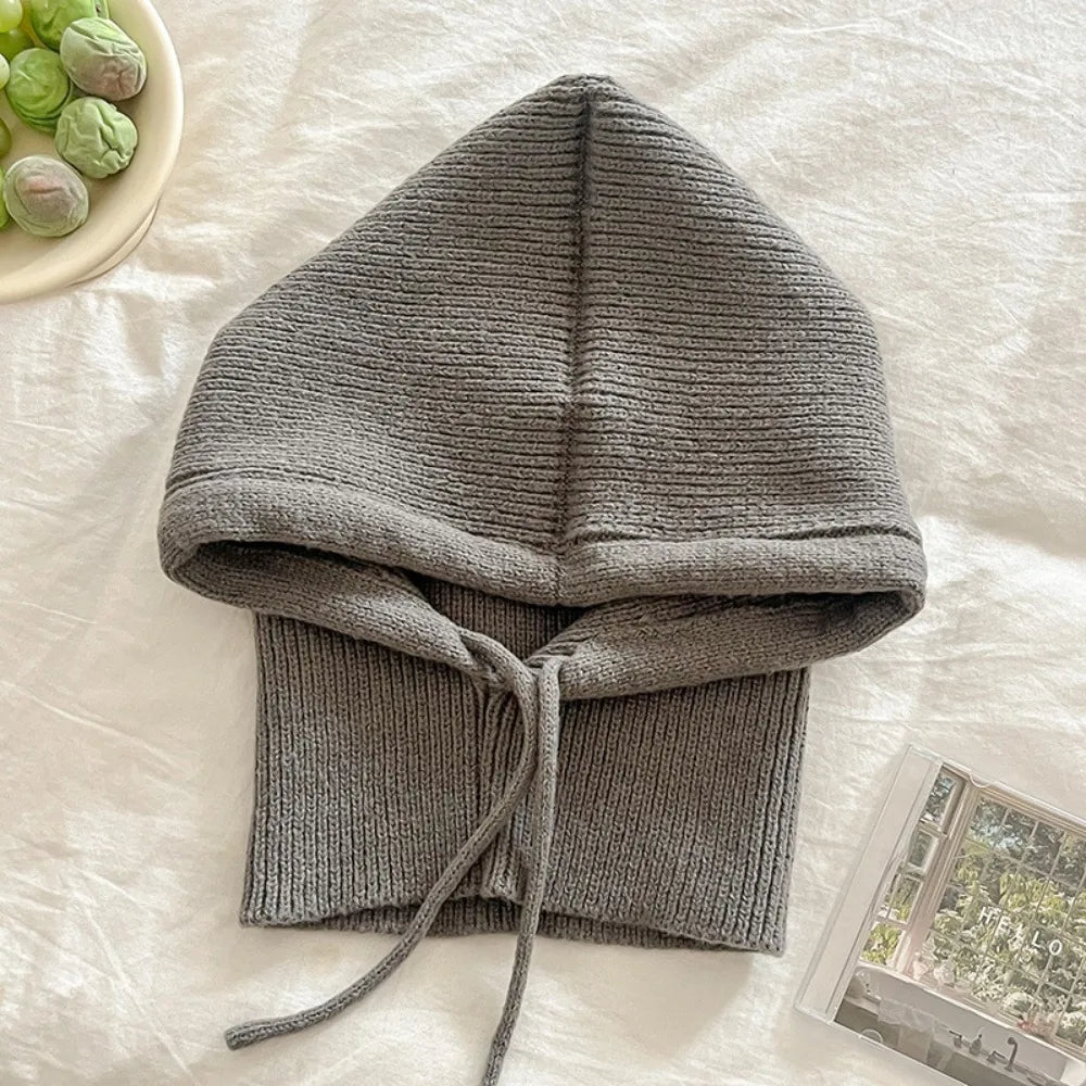 Short style Women Knitted Balaclava Fashion Fake Collar Shawl Hooded Hat Thick Warm Beanines Winter Hat official website