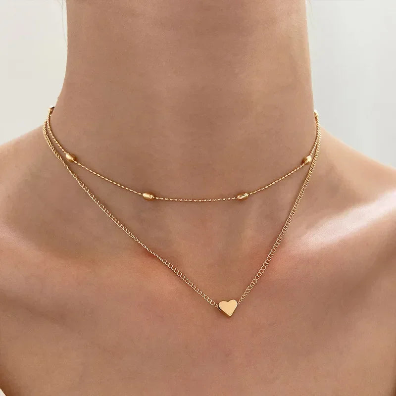 Gold Heart Star Charm Necklace
