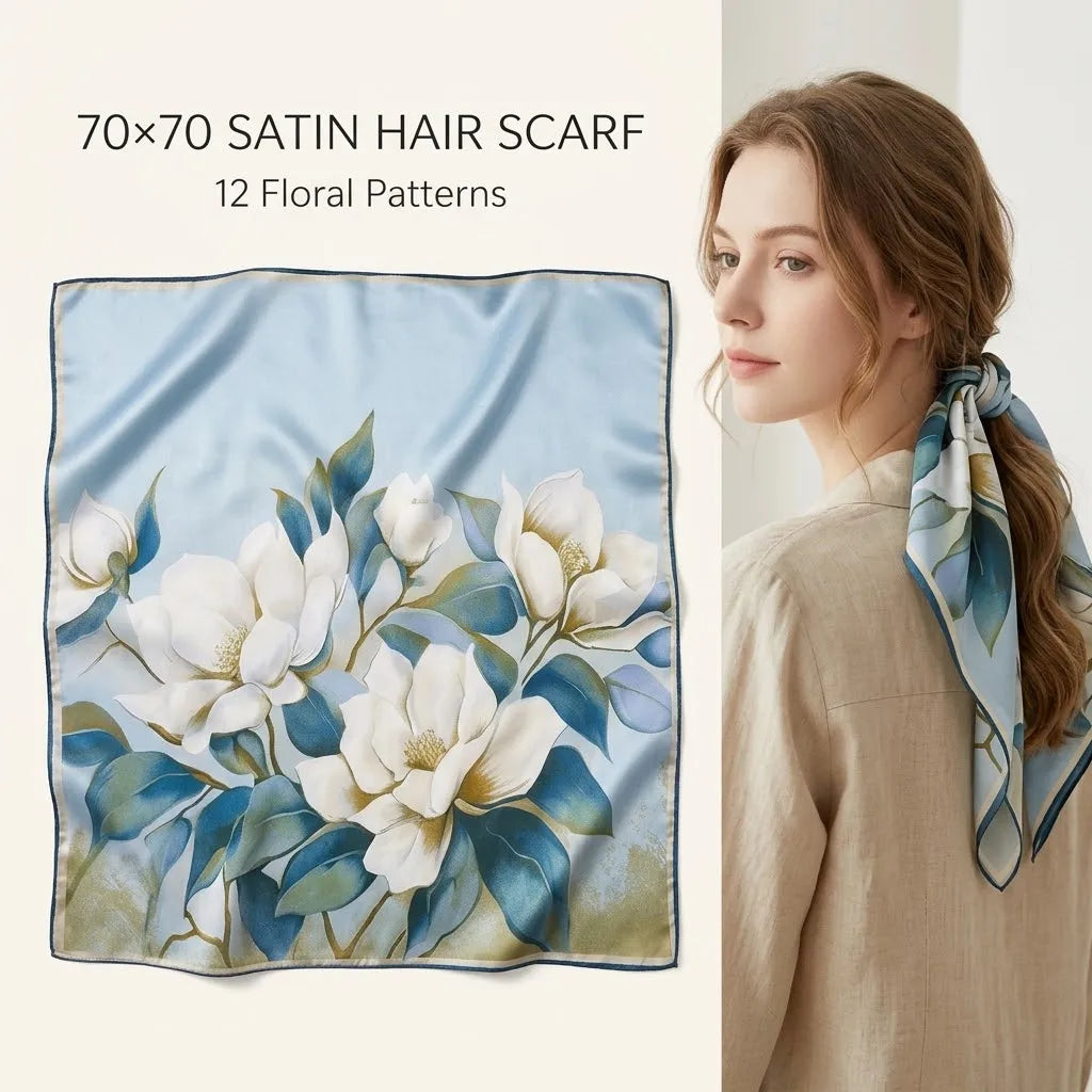 Satin Floral Hair Scarf 70cm