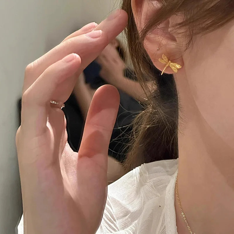 Gold Dragonfly Stud Earrings