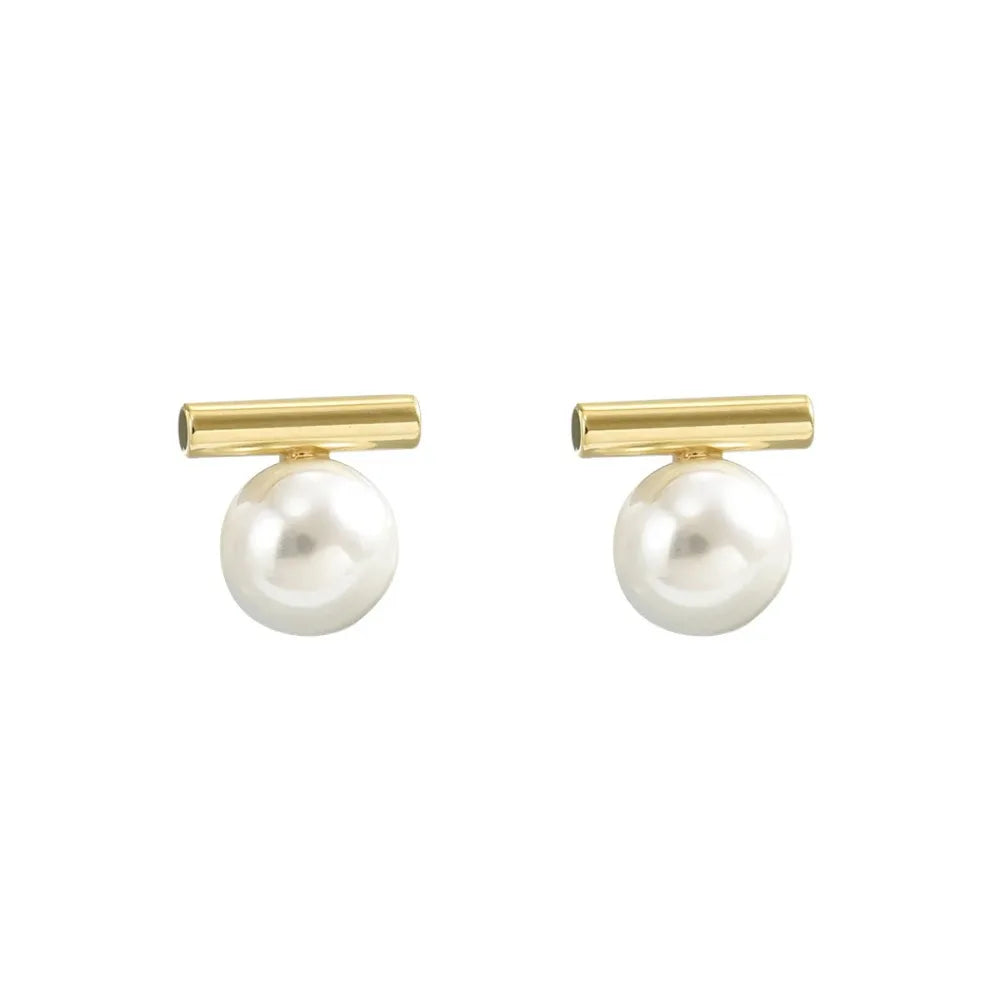 Gold-Tone Faux Pearl Bar Earrings