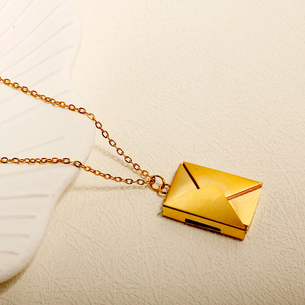 Stainless Steel Envelope Pendant Necklace Metal Waterproof Jewelry For Women