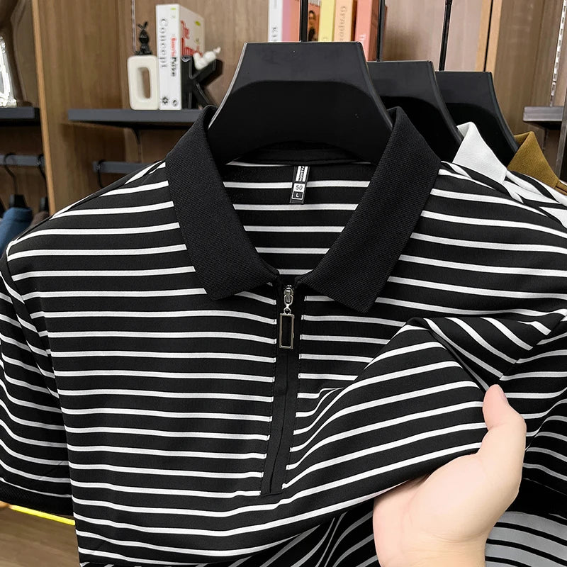 Men's Striped Half-Zip Polo Shirt