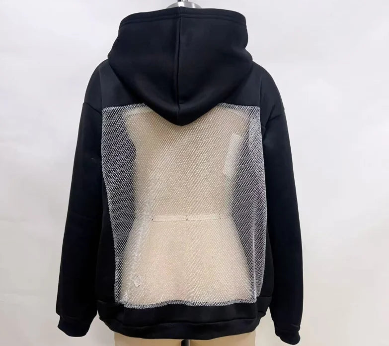Women's Mesh Panel Hooded Sweatshirt
