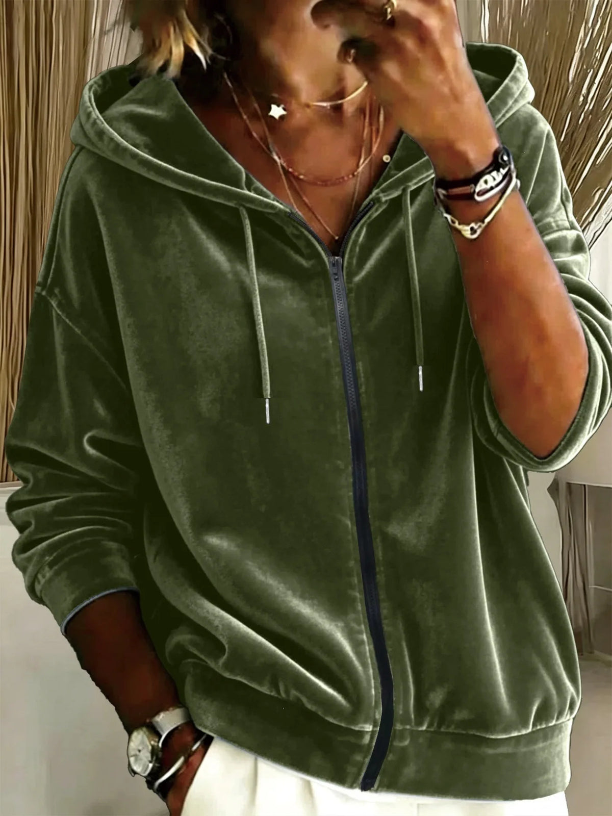 Women's Velvet Zip-Up Hoodie