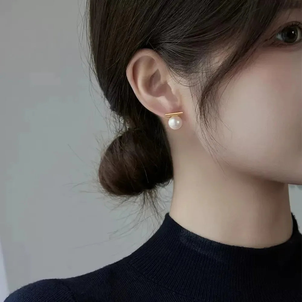 Gold-Tone Faux Pearl Bar Earrings