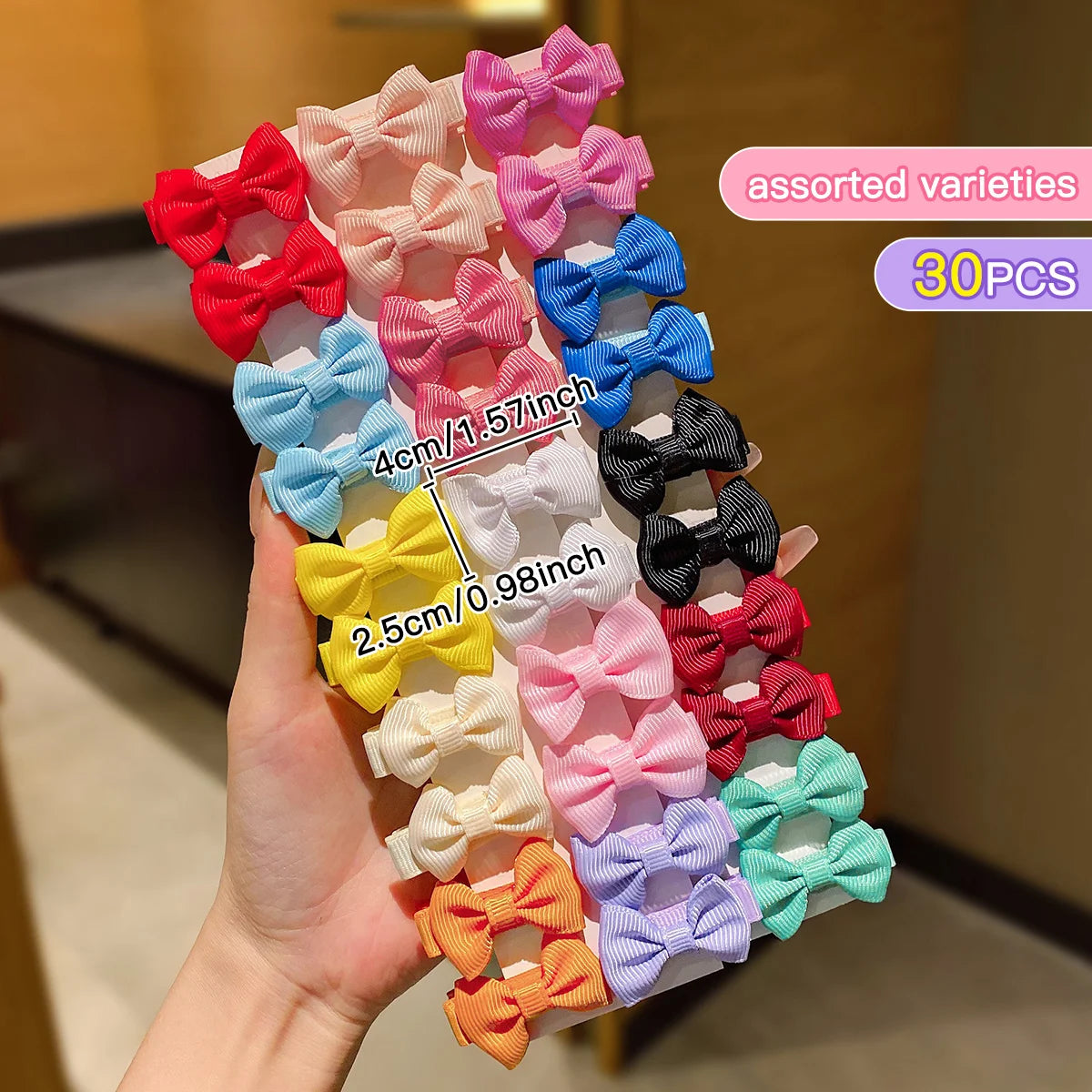 30 colored random bow fabric hair clips suitable for daily use as hair accessories