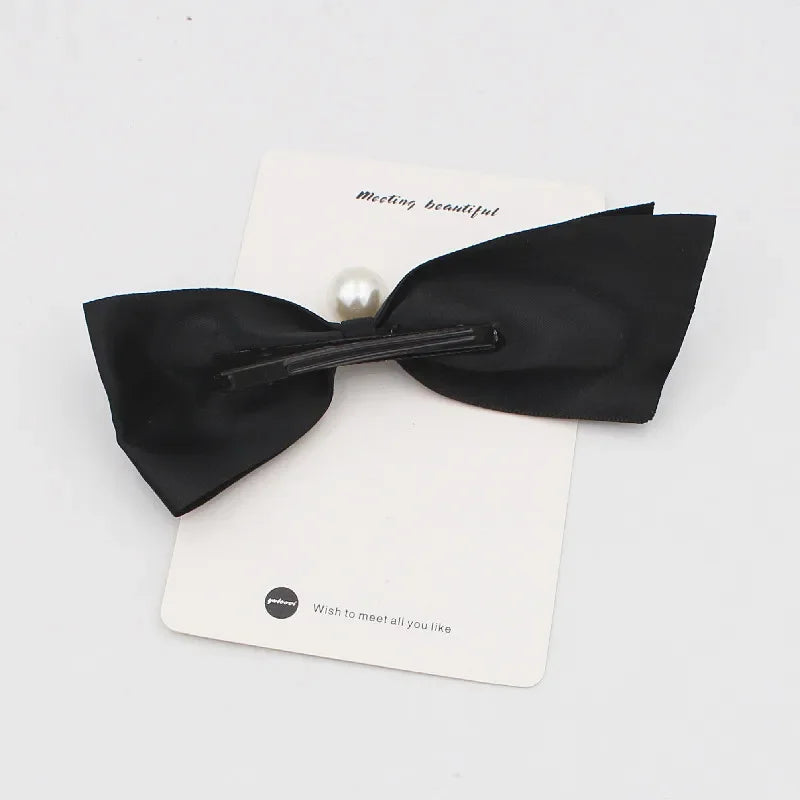 Satin Pearl Bow Clip