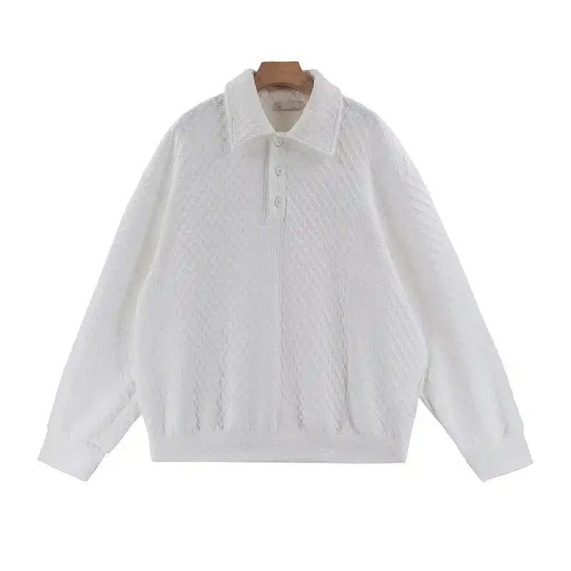 Men's Loose Knit Polo Sweatshirt