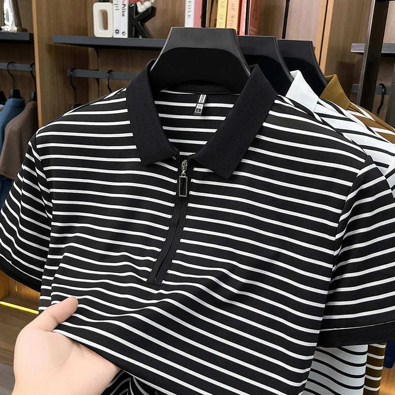 Men's Striped Half-Zip Polo Shirt