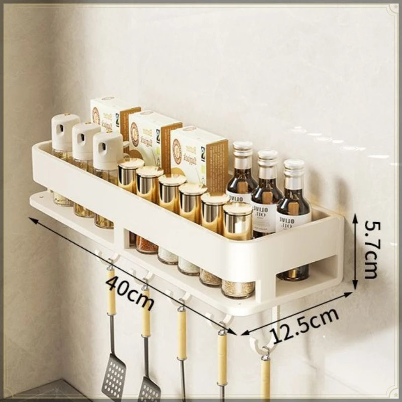Carbon Steel Wall-Mounted Spice Rack with Hooks