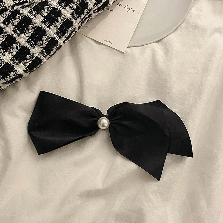Satin Pearl Bow Clip