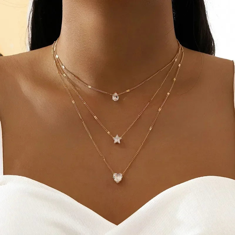 Gold Heart Star Charm Necklace