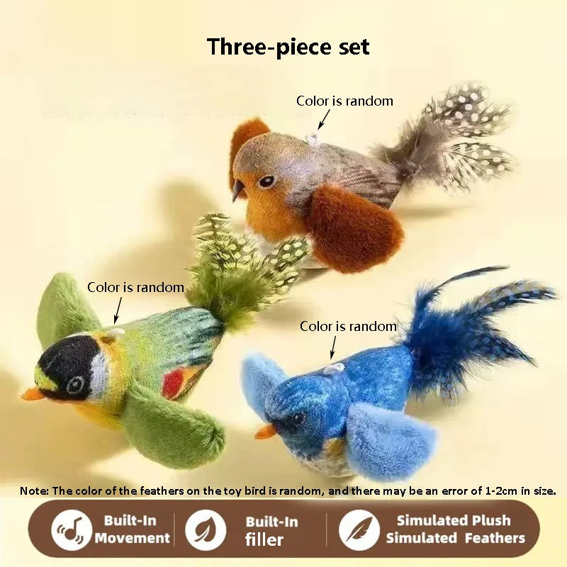 Bird-Sound Cat Teaser Toy with Elastic Rope