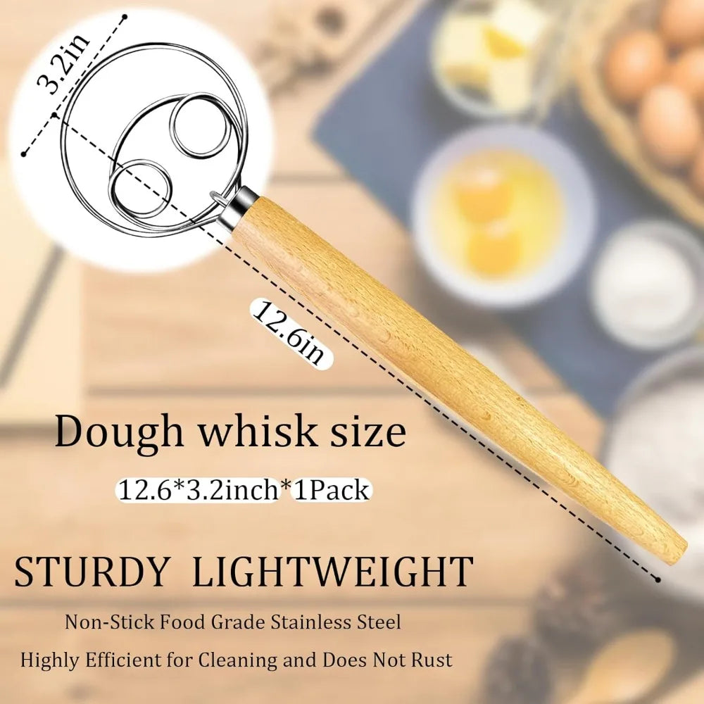 Bread Dough Whisk with Wooden Handle