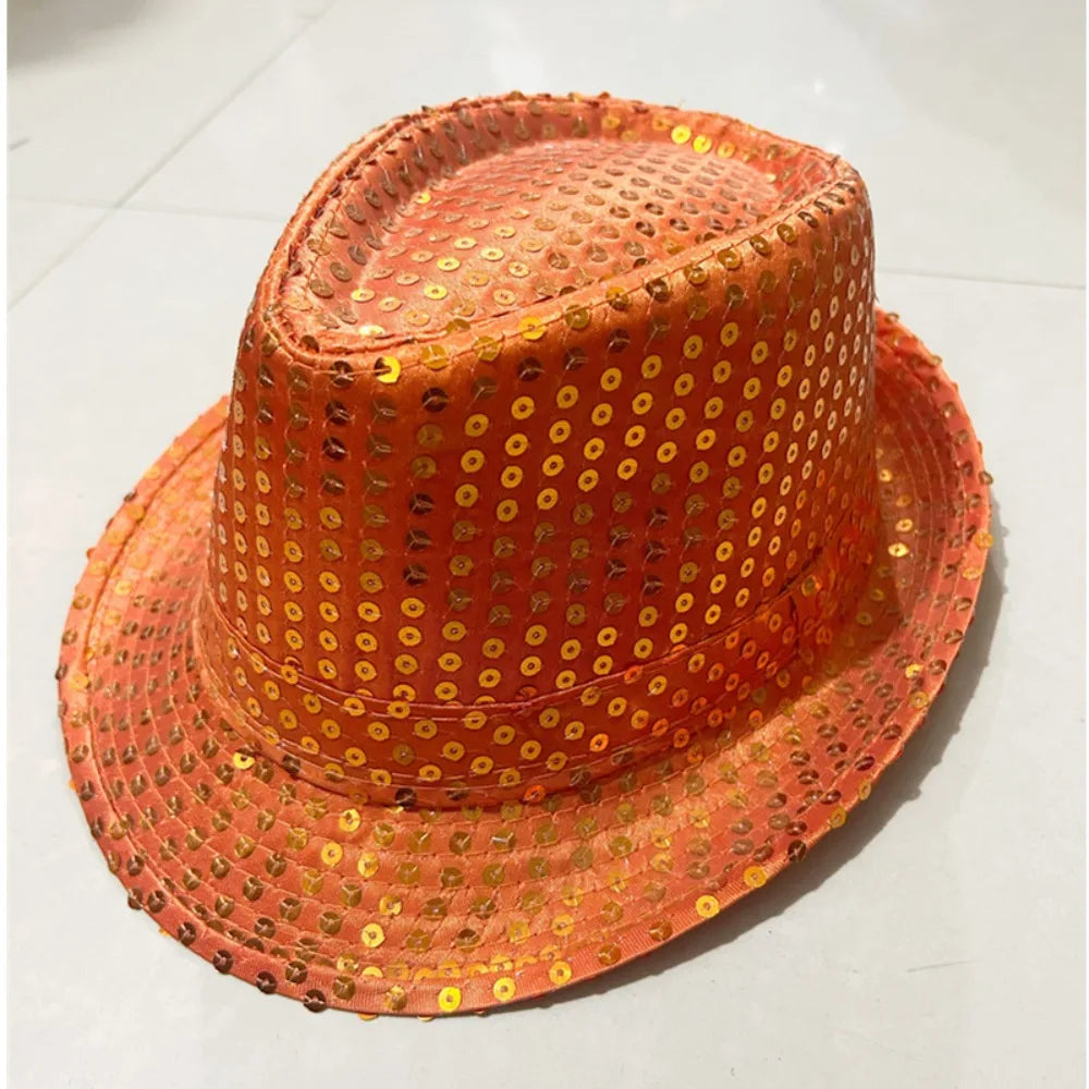 Durable Sequins Jazz Hat Party Shiny Masquerade Panama Cap Stage Cosplay Dance Performance Hat Party
