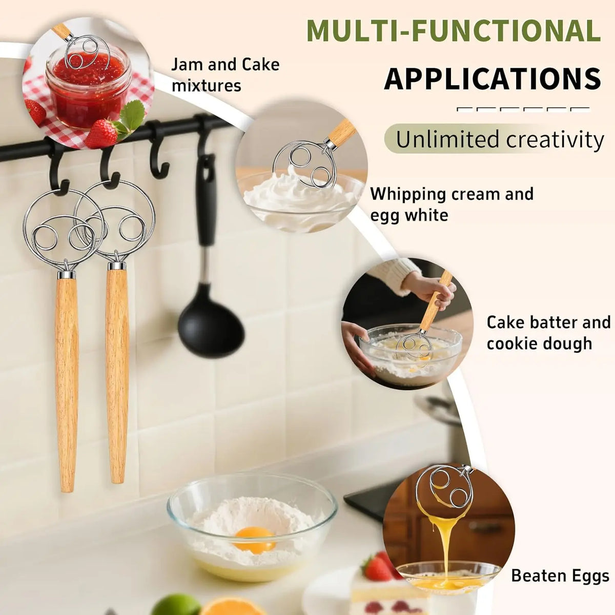 Bread Dough Whisk with Wooden Handle