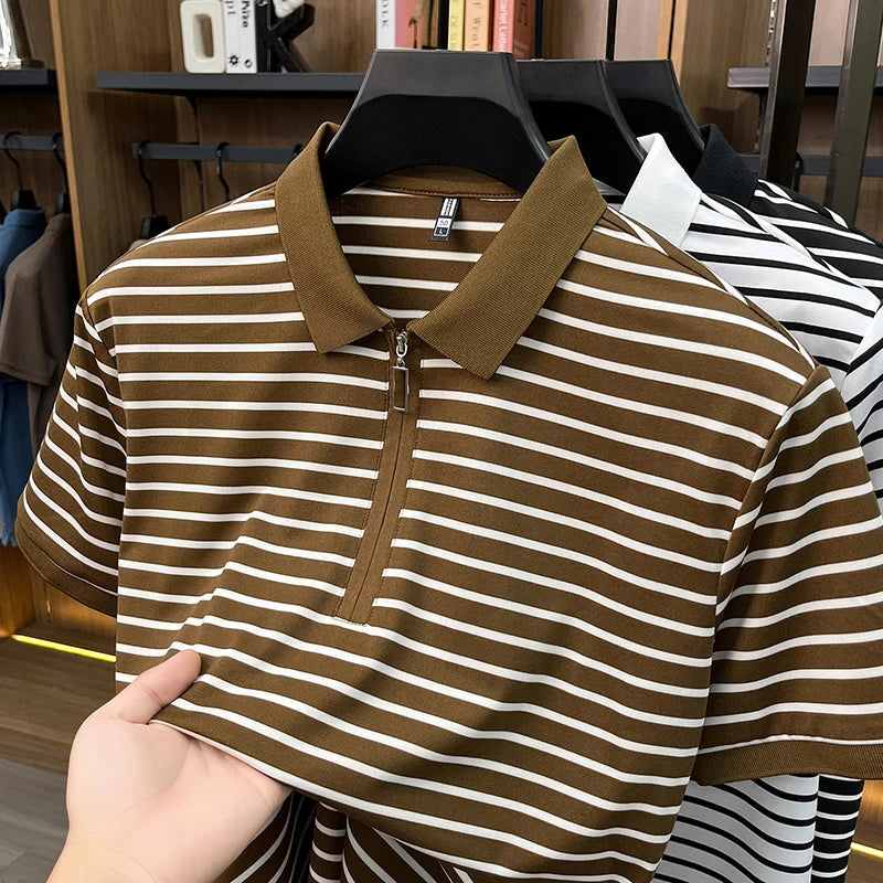 Men's Striped Half-Zip Polo Shirt