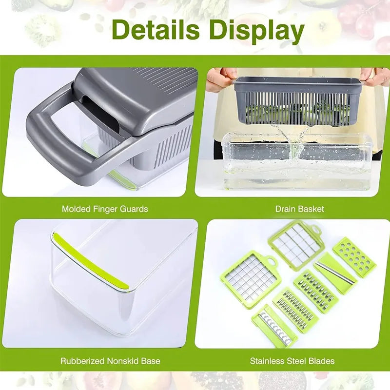 Vegetable Chopper and Mandoline Slicer with Container