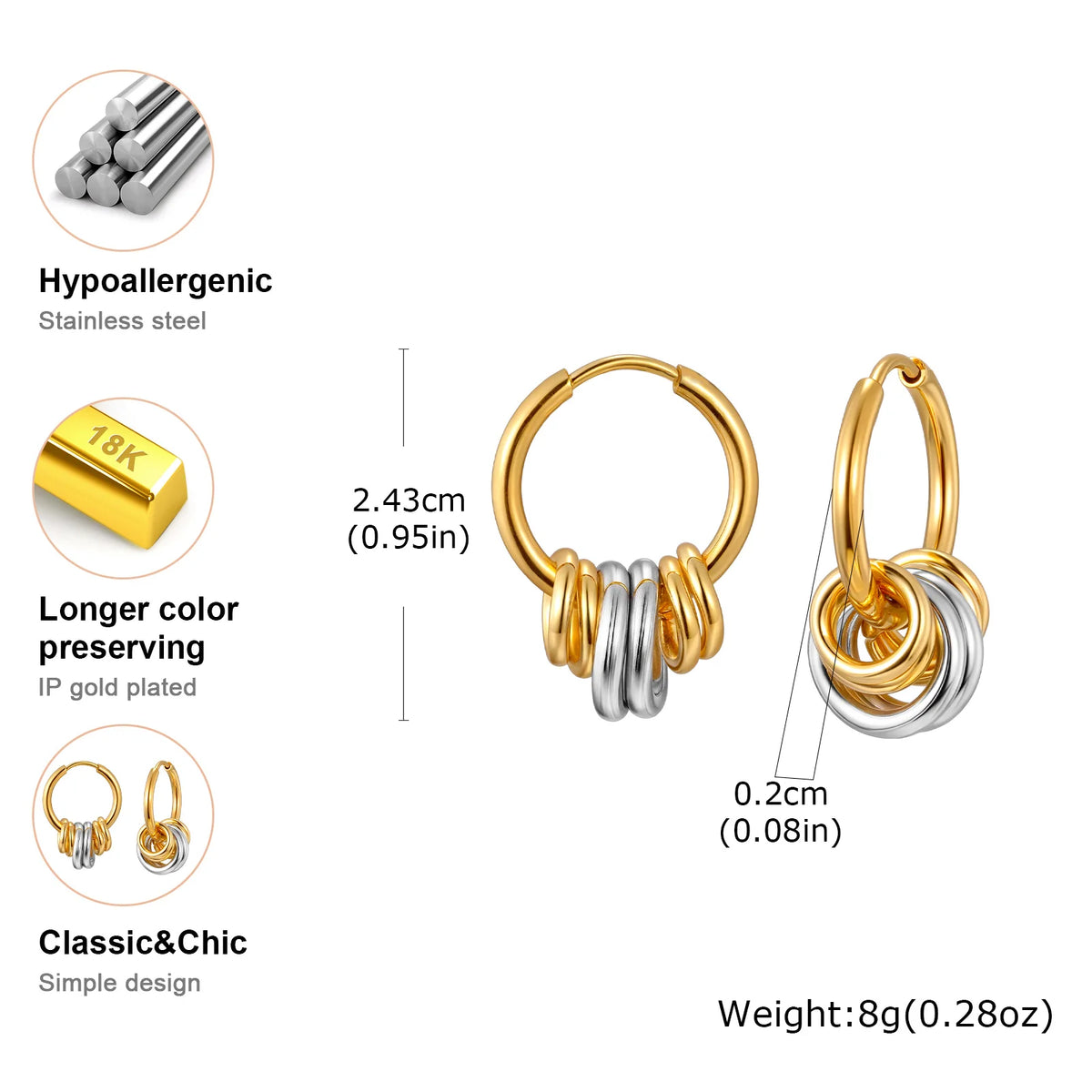 Two-Tone Hammered Huggie Earrings
