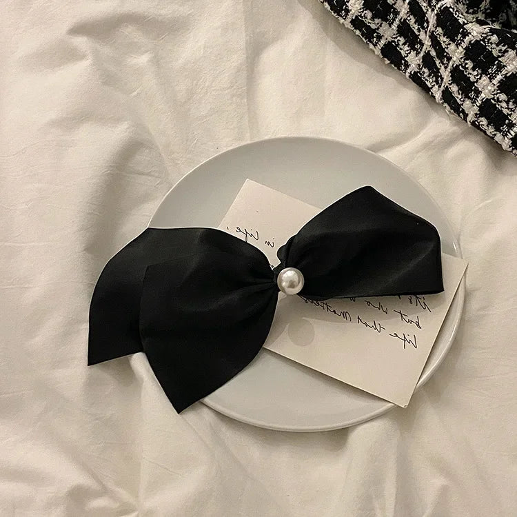 Satin Pearl Bow Clip