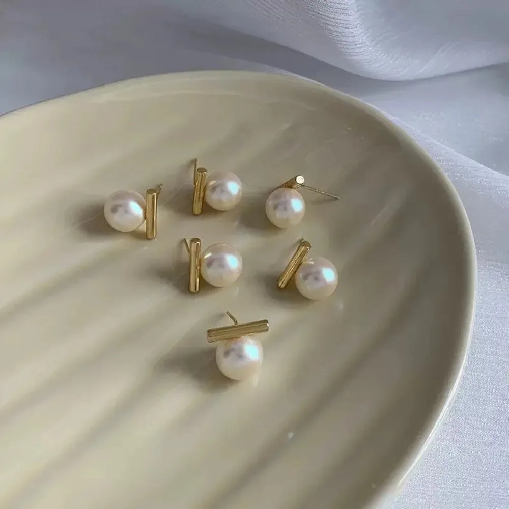Gold-Tone Faux Pearl Bar Earrings