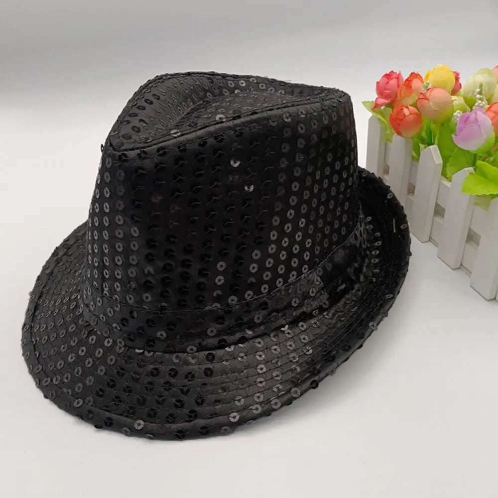 Durable Sequins Jazz Hat Party Shiny Masquerade Panama Cap Stage Cosplay Dance Performance Hat Party