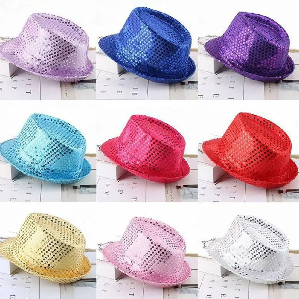 Durable Sequins Jazz Hat Party Shiny Masquerade Panama Cap Stage Cosplay Dance Performance Hat Party