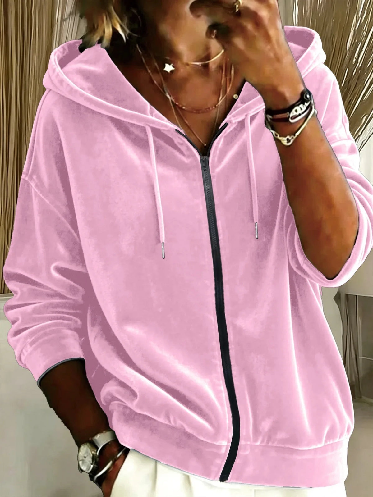Women's Velvet Zip-Up Hoodie