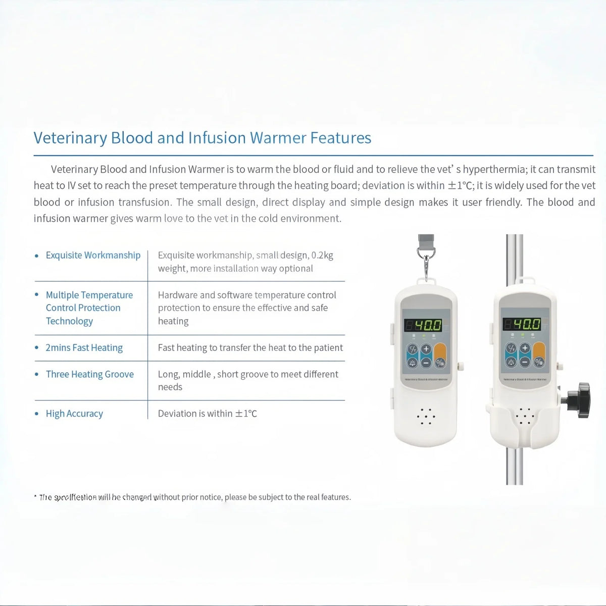 Pet-specific blood transfusion and IV fluid warmer, liquid warmer/IV fluid warmer, pet thermostats