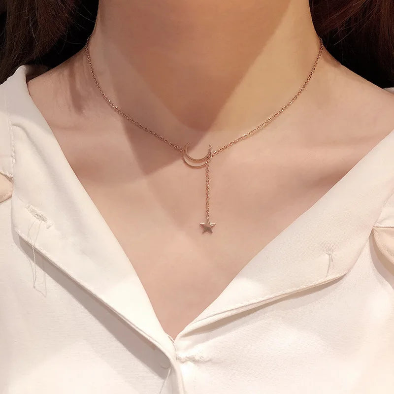 Gold-Tone Moon and Star Necklace