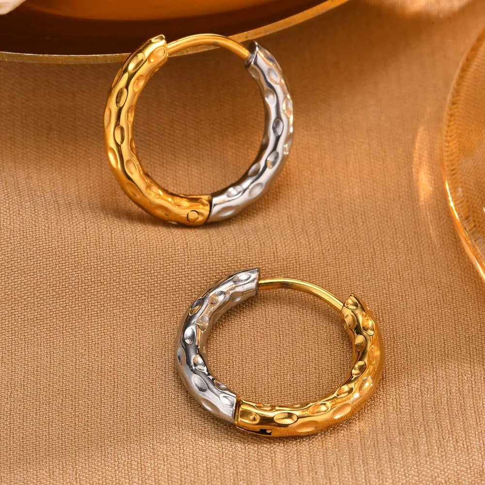 Two-Tone Hammered Huggie Earrings