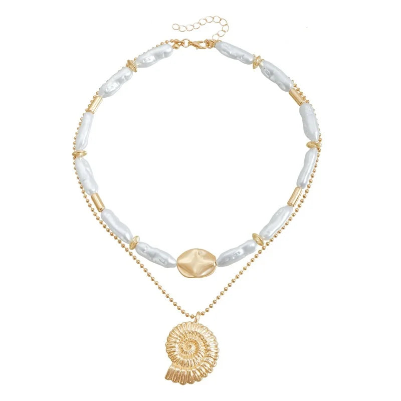 Faux Pearl and Shell Necklace