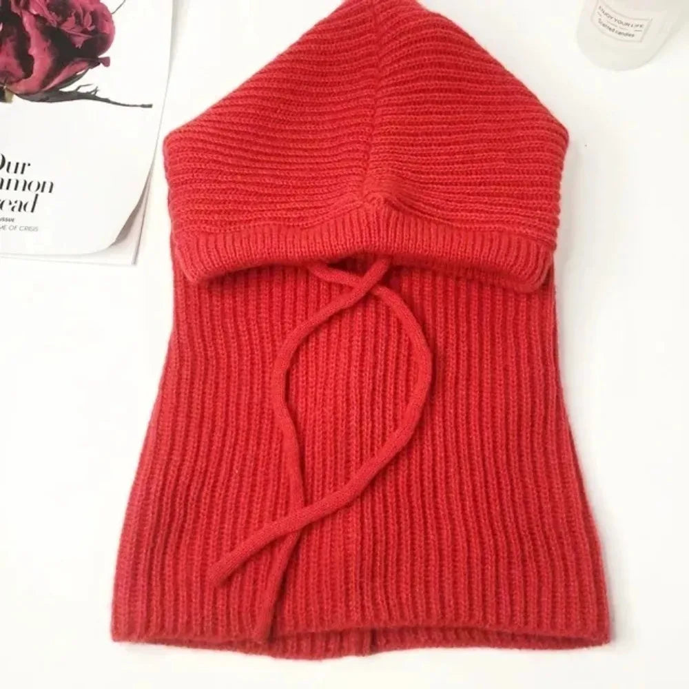 Short style Women Knitted Balaclava Fashion Fake Collar Shawl Hooded Hat Thick Warm Beanines Winter Hat official website