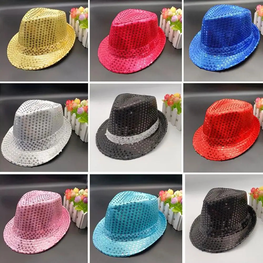 Durable Sequins Jazz Hat Party Shiny Masquerade Panama Cap Stage Cosplay Dance Performance Hat Party