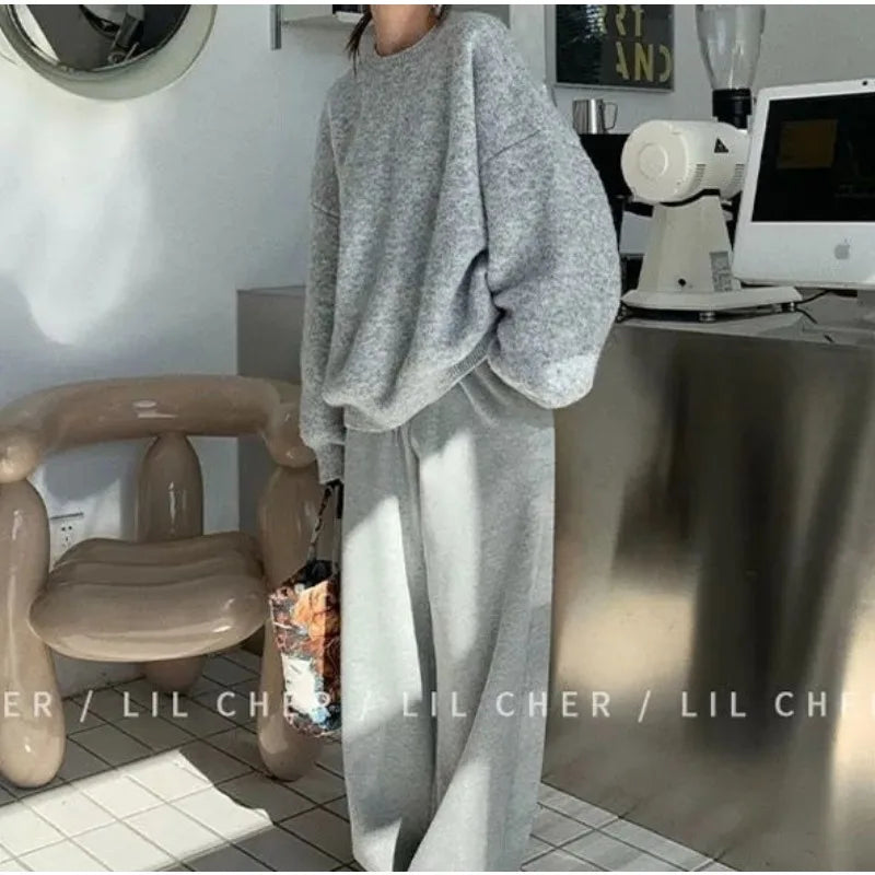 Grey Loose Knit Pullover Sweater