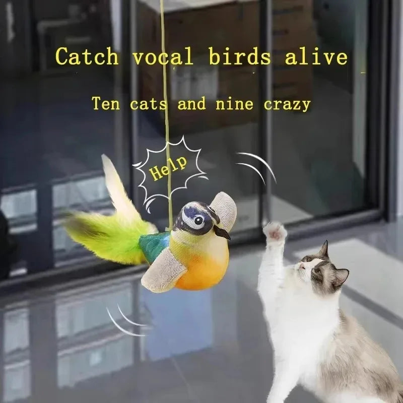 Bird-Sound Cat Teaser Toy with Elastic Rope