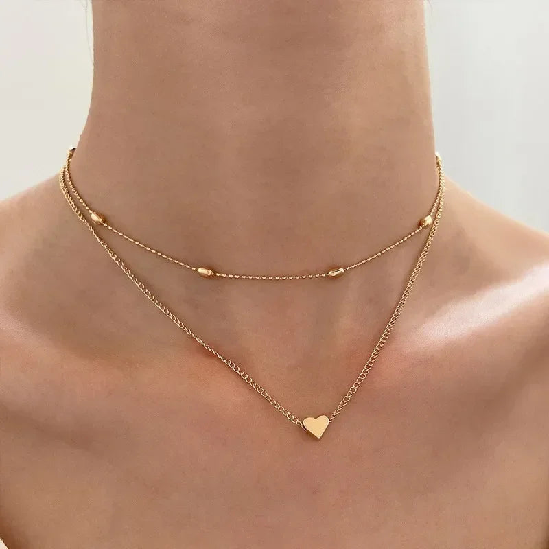 Gold Heart Star Charm Necklace