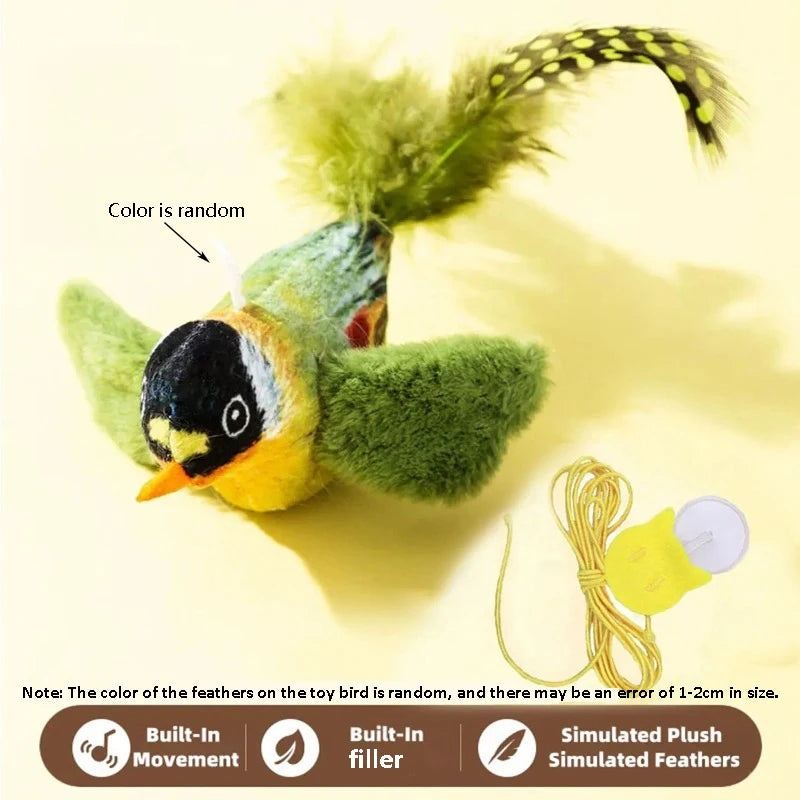 Bird-Sound Cat Teaser Toy with Elastic Rope