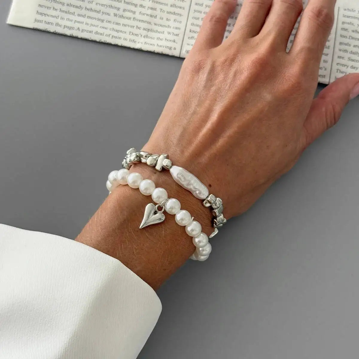 Faux Pearl Heart Bracelets