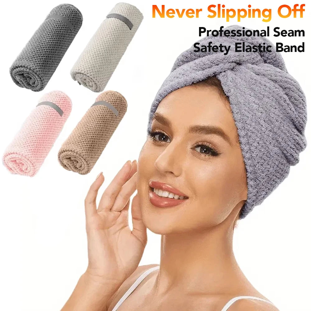 Microfiber Hair Towel Extra Large Wrap Quick Dry Hair Towel Wrap With Elastic Band , Ultra Absorbent Soft Hair Towel Wrap Turban