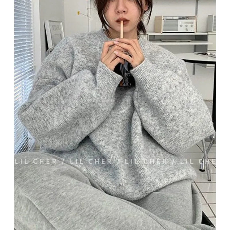 Grey Loose Knit Pullover Sweater