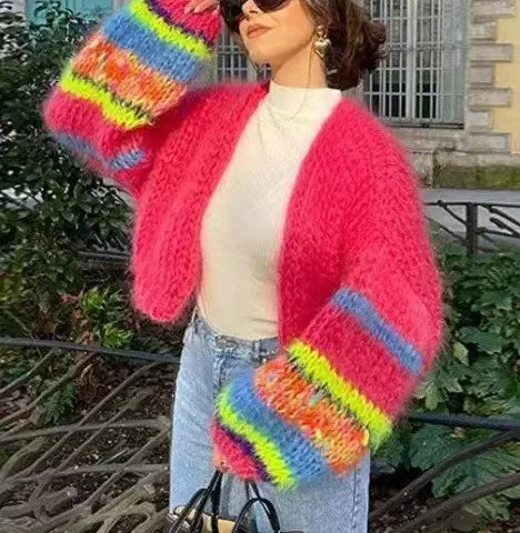 Women's Colorful Striped Knit Cardigan
